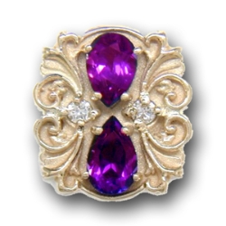 N607 14K PEAR SHAPE AMETHYST & DIAMOND SLIDE WITH FLEUR DE LIS DETAIL 